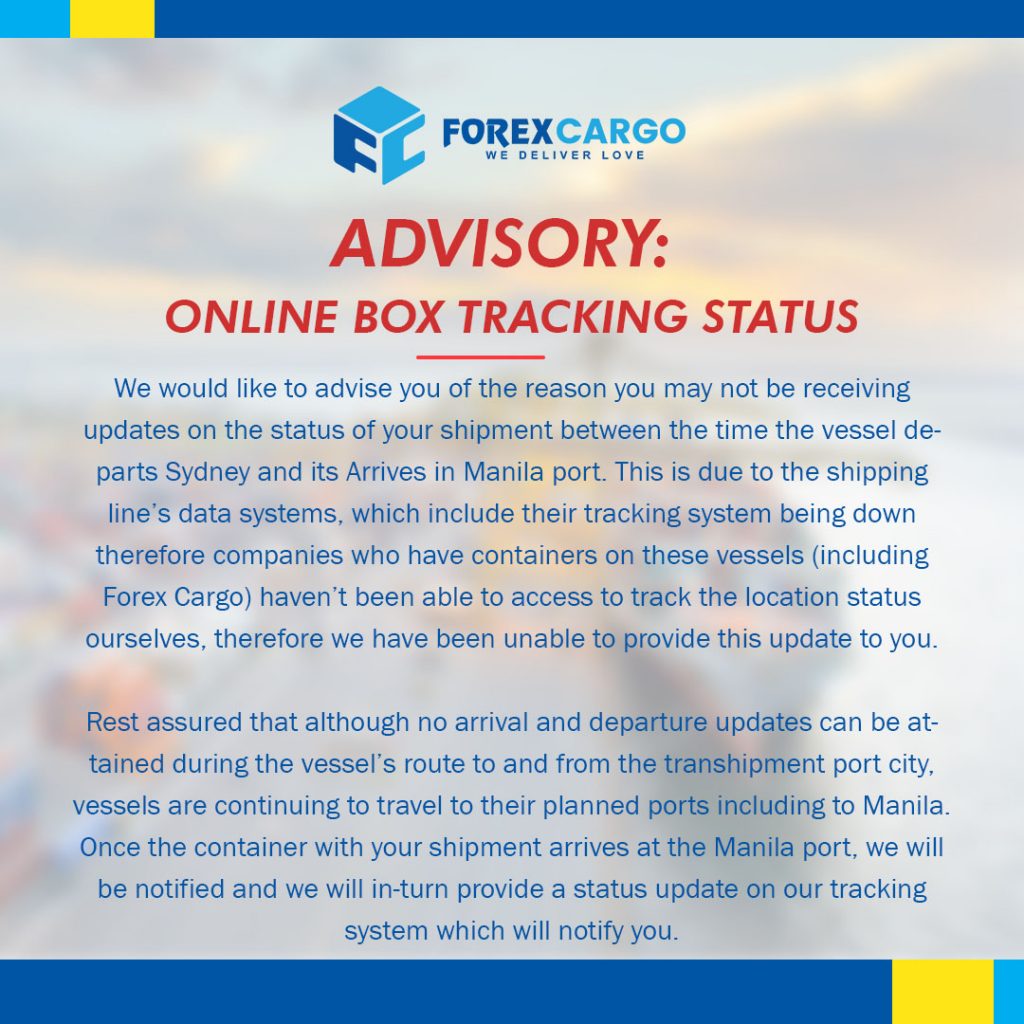 Forex Cargo Tracking Number Advisory Online Box Tracking Status Forex Cargo Australia